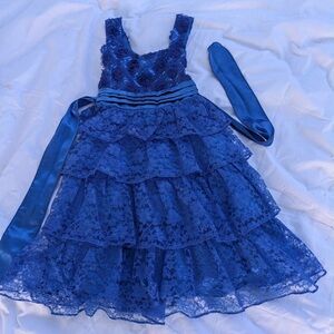 City Triangles Royal Blue Sequin Lace Dress with Rosette Detail